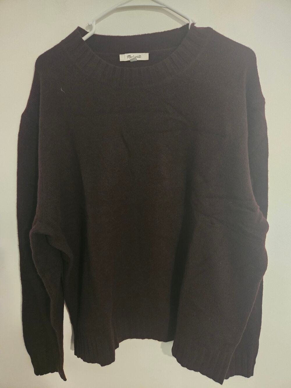 NWOT Madewell Crewneck Sweater in Heritage Merino Wool burgundy size XL.